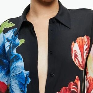 Alice + Olivia Willa 100% Silk Blouse Top S Floral BRAND NEW Placket